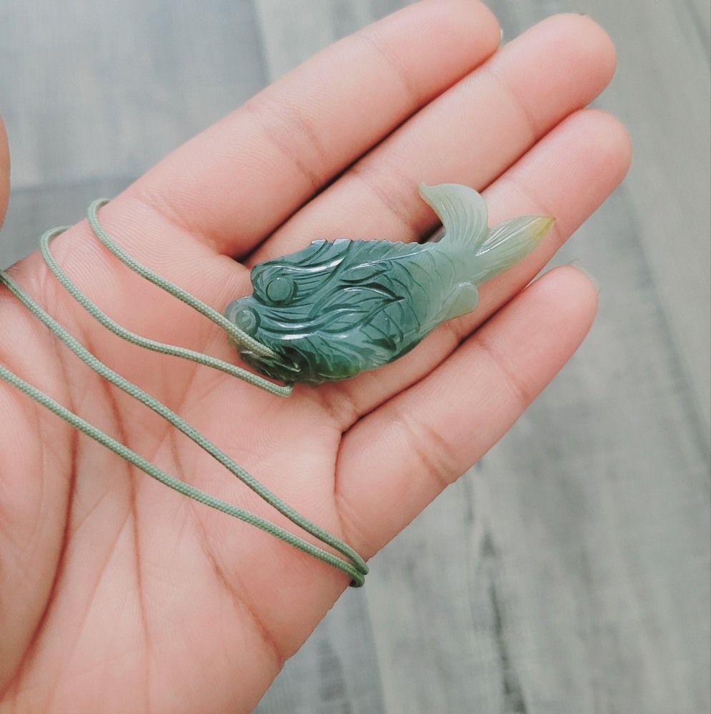 Vintage Chinese Jade Carved Koi Fish Pendant